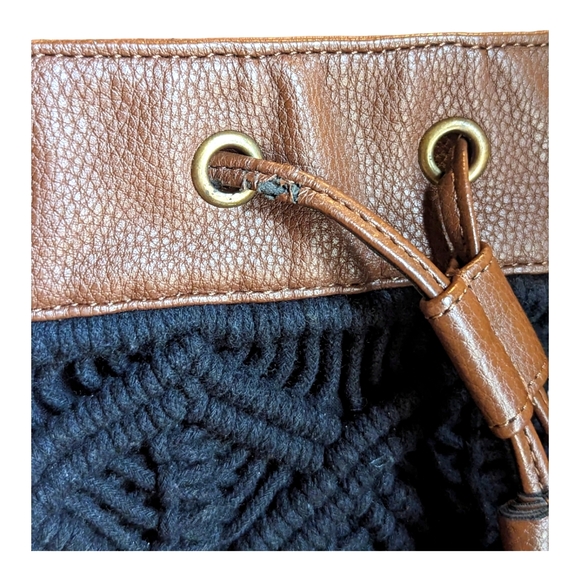 Noonday Collection Kuro Crossbody Black Macrame Brown Vegan Leather Boho Tassles - Picture 5 of 5